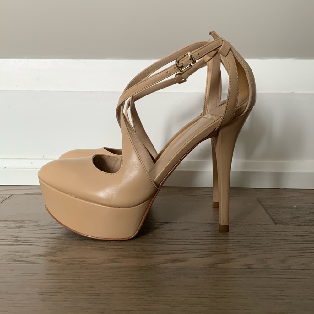 Guess Marciano Beige Leather Platform Heels